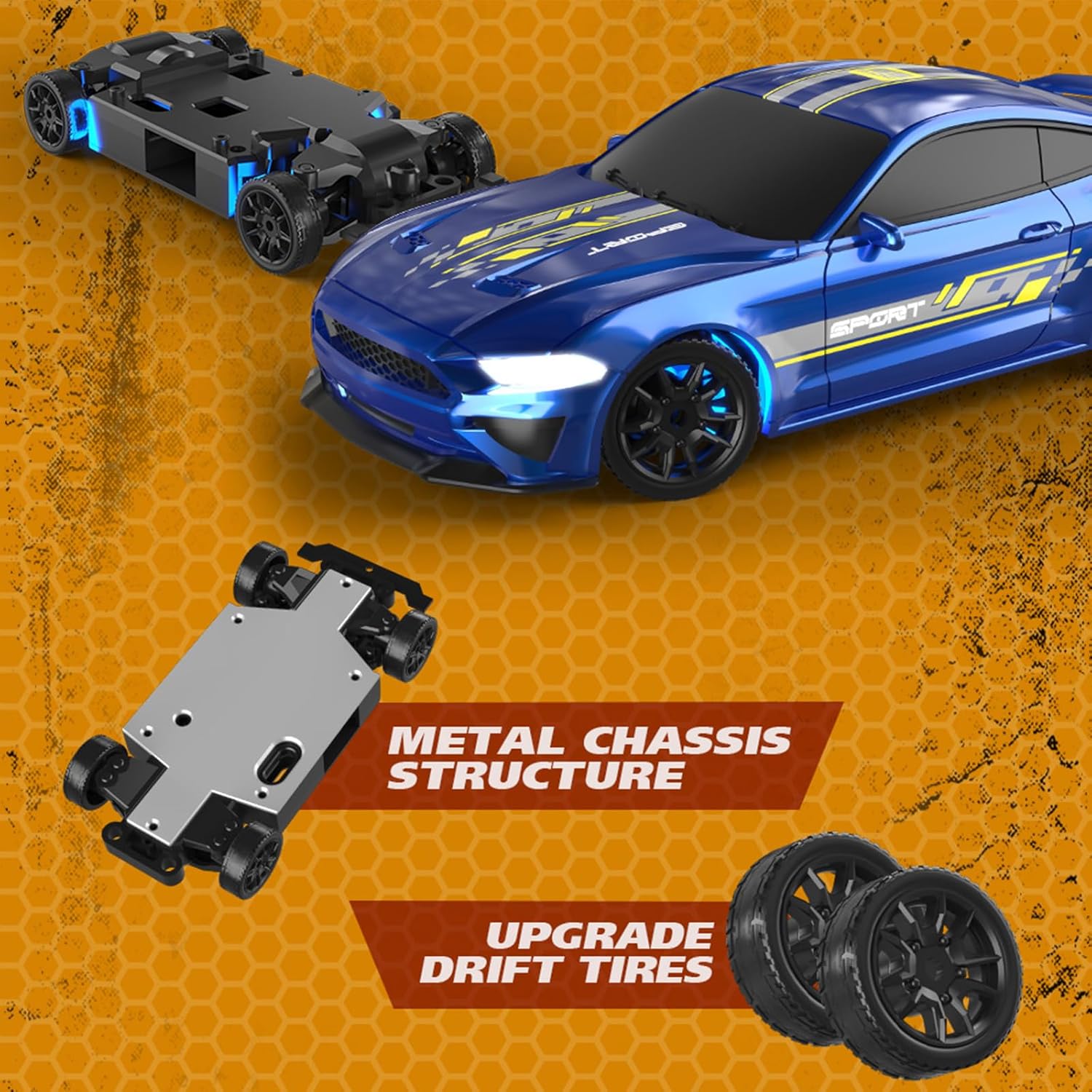 RC Drift Car, 1/43 Mini RC Drift Car with LED Lights,2.4GHz Full Proportional Remote Control Car