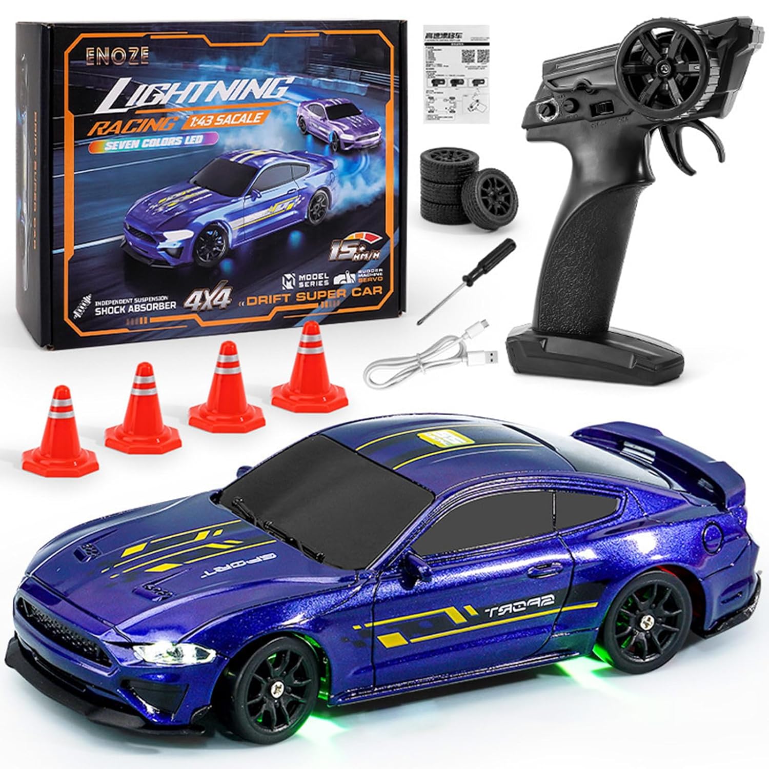 RC Drift Car, 1/43 Mini RC Drift Car with LED Lights,2.4GHz Full Proportional Remote Control Car