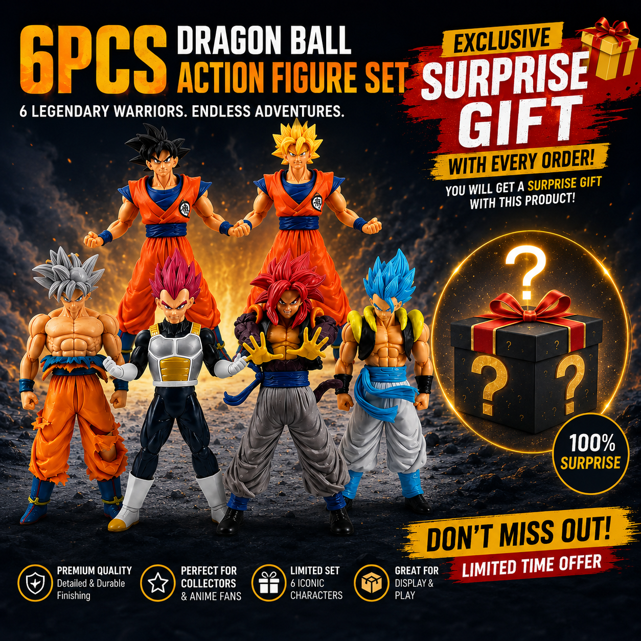 Dragon Ball Z Action Figures- Set of 6 (18 CM)
