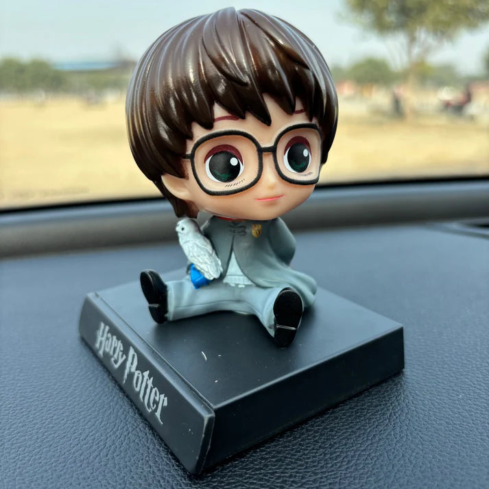 Harry Potter Chibi Bobblehead Figurine with Hedwig | Cute Desk & Car Dashboard Collectible | Anime Style Mini Statue