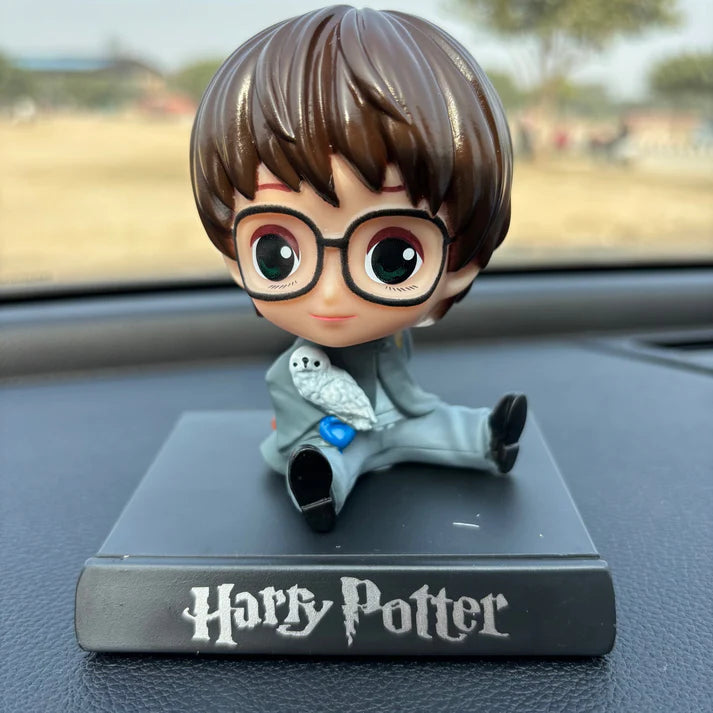 Harry Potter Chibi Bobblehead Figurine with Hedwig | Cute Desk & Car Dashboard Collectible | Anime Style Mini Statue