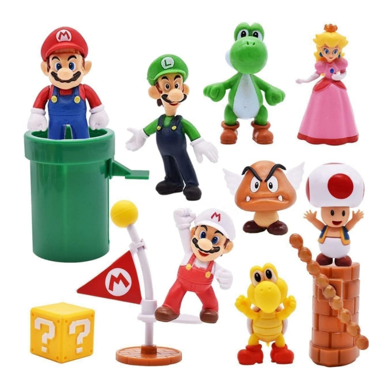 Super Mario 10-Piece Action Figure Set – Mario, Luigi, Princess Peach, Yoshi, Toad & Friends | PVC Collectible Toy Set