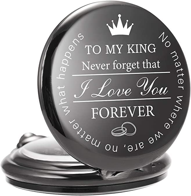"To My King" Embossed Pocket Watch Keychain